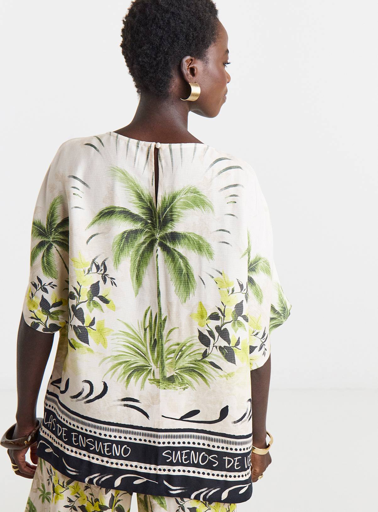 JD WILLIAMS Palm Print Linen Mix Boxy Top 32 - Image 2